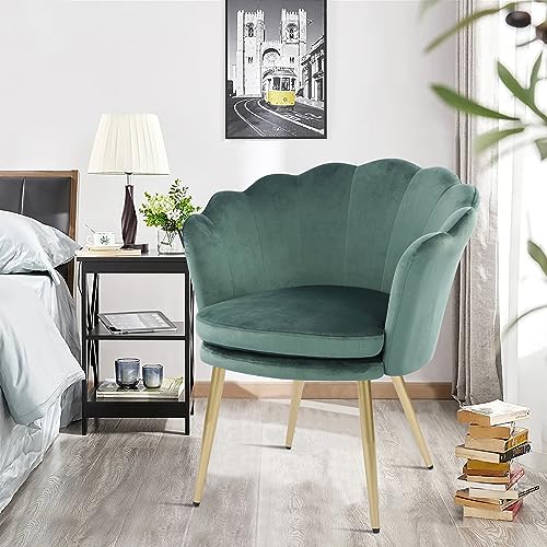 WOLMICS Schminktisch Stuhl aus Samt,Schreibtischstuhl Ergonomisch,Sessel Wohnzimmer mit Blütenblätter Rückenlehne,Schminkstuhl mit doppeltem Sitzpolster für Schlafzimmer/Schminkzimmer von WOLMICS