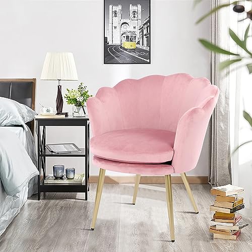 WOLMICS Schminktisch Stuhl aus Samt,Schreibtischstuhl Ergonomisch,Sessel Wohnzimmer mit Blütenblätter Rückenlehne,Schminkstuhl mit doppeltem Sitzpolster für Schlafzimmer/Schminkzimmer von WOLMICS