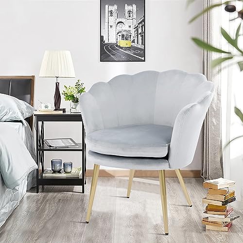 WOLMICS Schminktischstuhl aus Samt Bürostuhl 150KG für zu Hause,Ergonomischer Schreibtischstuhl für Homeoffice,Sessel Schlafzimmer mit Blütenblätter Rückenlehne Polster für Schlafzimmer/Wohnzimmer von WOLMICS