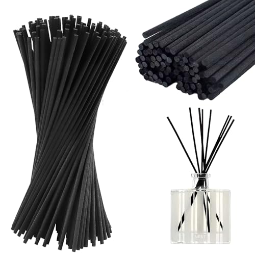 WOLMIK 100 Stück Raumduft Stäbchen 25cm x 3mm Duftstäbchen Nachfüllpack Reed Diffuser Sticks Rattanstäbchen Aroma Diffuser Stäbchen Ersatz Duft Stäbe für Ätherische Öle im Home Spa, (Schwarz) von WOLMIK