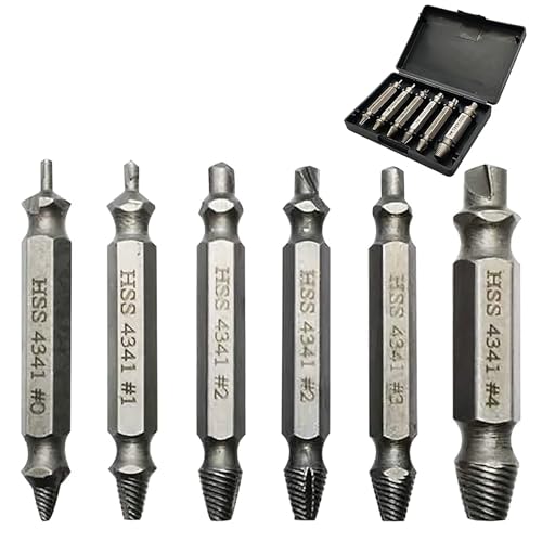 WOLMIK 6-teiliges Schraubenausdreher-Set, Schraubenentfernungswerkzeug, Bohrer-Bit-Werkzeuge zum einfachen Entfernen von gebrochenen und rostigen Hardware, gehärteter Hochgeschwindigkeitsstahl von WOLMIK