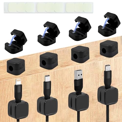 WOLMIK Kabelhalter Kabelclips Kabel Management, 12 Stück Magnetische Schreibtisch Kabel Organizer, Stark Haftende Draht Ladegerät Halter für Nachttisch, Küchengeräte von WOLMIK