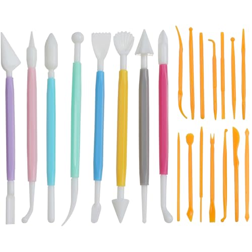 WOLMIK Modellierwerkzeug 22 Stück Töpferwerkzeug Ton Werkzeug, Pottery Tools Doppelseitige Modelierwerkzeugset zum Formen Modelliermasse Clay Tools, Fondant Modellierwerkzeug für DIY Kunsthandwerk von WOLMIK