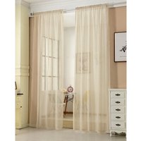 Gardinen transparent mit Kräuselband Vorhang Leinenoptik Halbtransparent Voile Leinenvorhang Stores Fensterschal Dekoschal Wohnzimmer Kinderzimmer von WOLTU