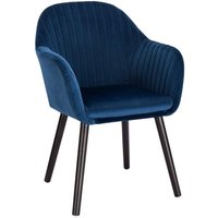 1xEsszimmerstühle Küchenstuhl Polsterstuhl Wohnzimmerstuhl Design Stuhl mit Armlehne mit schwarzer Beine Samt Massivholz Blau - blau - Woltu von WOLTU