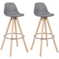 Woltu - 2 x Barhocker 2er Set Barstuhl aus Kunststoff Holzgestell mit Lehne + Fußstütze Design Stuhl Küchenstuhl optimal Komfort Grau von WOLTU