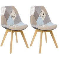 Woltu - 2 x Esszimmerstühle 2er Set Esszimmerstuhl Design Stuhl Küchenstuhl Holz, Leinen, Patchwork von WOLTU