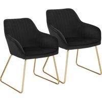 2er Esszimmerstühle Küchenstuhl mit Armlehne Rückenlehne Polsterstuhl aus Samt Wohnzimmerstuhl, Gold Beine aus Metall, für Esszimmer, Küche, Schwarz von WOLTU