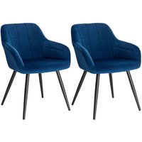 Woltu - Esszimmerstühle 2er Set Küchenstuhl Polsterstuhl Wohnzimmerstuhl Sessel mit Armlehne, Sitzfläche aus Samt, Metallbeine, Blau - blau von WOLTU