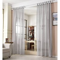 2er-Set Gardine Schlaufenschal transparent Leinenoptik hellgrau 140x245 cm - Woltu von WOLTU