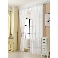 2er-Set Gardinen transparent mit Kräuselband Leinen Optik weiß 140x145 cm - Woltu von WOLTU