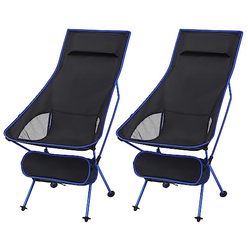 2er Set Klappstühle Campingstuhl Anglersessel faltbar Camping Stuhl, Outdoorstuhl bis 140KG, Faltstuhl Ultraleichter Kleiner Schwarz+Blau von WOLTU