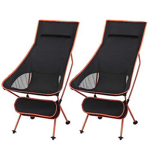 2er Set Klappstühle Campingstuhl Anglersessel faltbar Camping Stuhl, Outdoorstuhl bis 140KG, Faltstuhl Ultraleichter Kleiner Schwarz+Orange von WOLTU