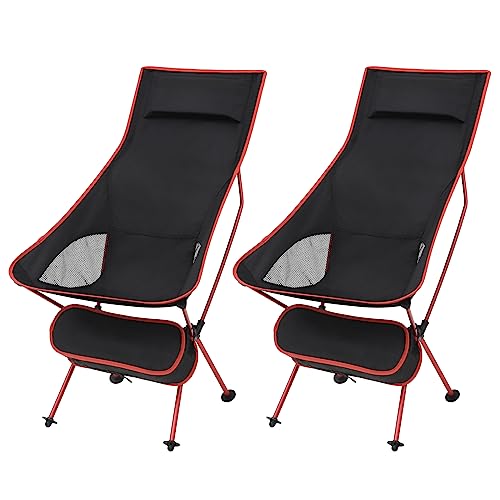 2er Set Klappstühle Campingstuhl Anglersessel faltbar Camping Stuhl, Outdoorstuhl bis 140KG, Faltstuhl Ultraleichter Kleiner Schwarz+Rot von WOLTU