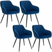 4 x Esszimmerstühle 4er Set Esszimmerstuhl Küchenstuhl Polsterstuhl Design Stuhl mit Armlehne, mit Sitzfläche aus Samt, Gestell aus Metall, Blau von WOLTU