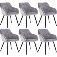 6 x Esszimmerstühle 6er Set Esszimmerstuhl Küchenstuhl Polsterstuhl Design Stuhl mit Armlehnen, mit Sitzfläche aus Samt, Gestell aus Metall Grau von WOLTU