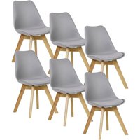 Woltu - 6er Set Esszimmerstühle Küchenstuhl Design Stuhl Esszimmerstuhl Kunstleder Holz, Sitzfläche aus Kunstleder Grau von WOLTU