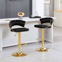 Barhocker 2er Set, Barstühle höhenverstellbar, 360° Drehstuhl, Küchenhocker mit geflochtener Rückenlehne Fußstütze, Tresenhocker aus Samt und Metall, von WOLTU