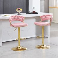 Barhocker 2er Set, Barstühle höhenverstellbar, 360° Drehstuhl, Küchenhocker mit geflochtener Rückenlehne Fußstütze, Tresenhocker aus Samt und Metall, von WOLTU