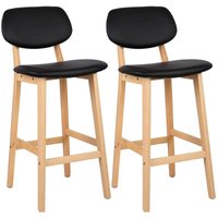 Barhocker 2er Set Barstühle gut gepolsterte Sitzfläche und Rücklehne aus Kunstleder Design Stuhl Holz Schwarz - schwarz - Woltu von WOLTU