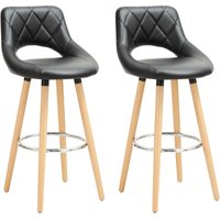 Woltu - Barhocker 2er Set Barstuhl Bistrohocker Tresenhocker mit Rückenlehne und Fußstütze Design Stuhl Holz Kunstleder Schwarz von WOLTU