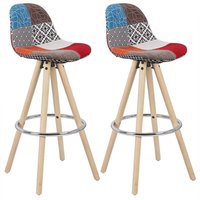 Barhocker 2er Set Barstuhl aus Leinen Holzgestell mit Lehne + Fußstütze Mehrfarbig - Woltu von WOLTU