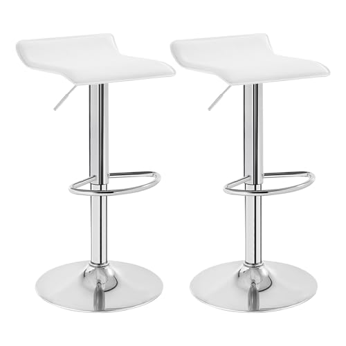 WOLTU Barhocker 2er Set, Höhenverstellbarer Barstuhl, 360° drehbarer Bistrohocker mit Fußstütze, aus Kunstleder Metall, für Bar Küche Theke Café, Weiß+Silber von WOLTU