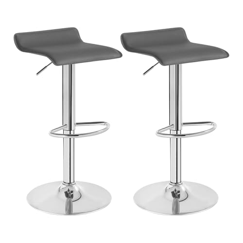 WOLTU Barhocker 2er Set, Höhenverstellbarer Barstuhl, 360° drehbarer Bistrohocker mit Fußstütze, aus Kunstleder Metall, für Bar Küche Theke Café, Grau+Silber von WOLTU
