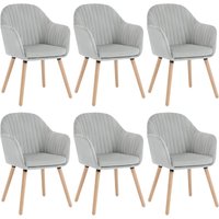 Esszimmerstühle 6er Set, Küchenstuhl mit Rückenlehne Armlehne, Wohnzimmerstuhl, Polsterstuhl aus Samt Massivholz, für Esszimmer, Küche, Hellgrau von WOLTU