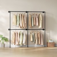 Kleiderständer Wandmontage Garderobenständer mit 4 Stangen Offener Kleiderschrank für Wohnzimmer Schlafzimmer Büro, 193x187x36,5 cm, Schwarz - Woltu von WOLTU