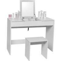Schminktisch Kosmetiktisch mit Hocker und klappbar Spiegel, Hochglanz Tischplatte,Schreibtisch Frisierkommode, 100 45 76cm, Weiß - Woltu von WOLTU
