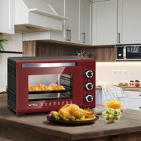 Woltu - Mini Backofen 28L, Pizzaofen inkl. Backblech Grillrost Krümelblech Rostheber, 1600 w, 100-230 °c, Timer 0-60 Min, 3 Heizmodi Schwarz+Rot von WOLTU