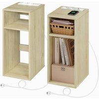 Woltu - Nachttisch 2er Set, Beistelltisch mit Ladefunktion Couchtisch mit 2 Steckdosen, 2 USB-Anschlüssen, Stauraum, 2 offene Fächer, für von WOLTU