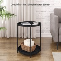 Rund Beistelltisch Couchtisch mit Stauraum Nachttisch Sofatisch mit 2 abnehmbare Tabletts Kaffeetisch Telefontisch , aus Metall, für Wohnzimmer von WOLTU