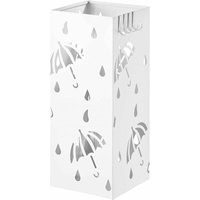 Regenschirmständer aus Eisen, L20 x B20 x H49cm, Schirmständer mit Wasserauffangschale, 4 Haken für Taschenschirme, Weiß Rechteck - weiß - Woltu von WOLTU