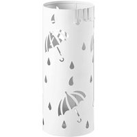 Regenschirmständer aus Eisen, Ø20 x H49cm, Schirmständer mit Wasserauffangschale, 4 Haken für Taschenschirme, Weiß Rund - weiß - Woltu von WOLTU