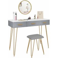 Schminktisch mit Hocker Spiegel Frisiertisch mit Schubladen Große Tischplatte 100x40cm, Modern Kosmetiktisch für Schlafzimmer Grau - grau - Woltu von WOLTU