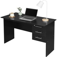 Schreibtisch Computertisch Bürotisch Arbeitstisch pc Laptop Tisch, mit 3 Schubladen und Schloss, aus Holz, 120x59x75cm(BxTxH), Schwarz - schwarz von WOLTU