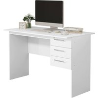 Schreibtisch Computertisch Bürotisch Arbeitstisch pc Laptop Tisch, mit 3 Schubladen und Schloss, aus Holz, 120x59x75cm(BxTxH), Weiß - weiß - Woltu von WOLTU