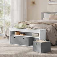 Schuhbank, Schuhregal mit Sitzfläche Ablagebank, Sitzbank mit Stauraum, Schuhtruhe mit 3 Stoffschubladen, offenem Fach, Garderobenbank, für Flur Schuhbank, Schuhregal mit Sitzfläche Ablagebank, Sitzbank mit Stauraum, Schuhtruhe mit 3 Stoffschubladen, offenem Fach, Garderobenbank, für Flur von WOLTU