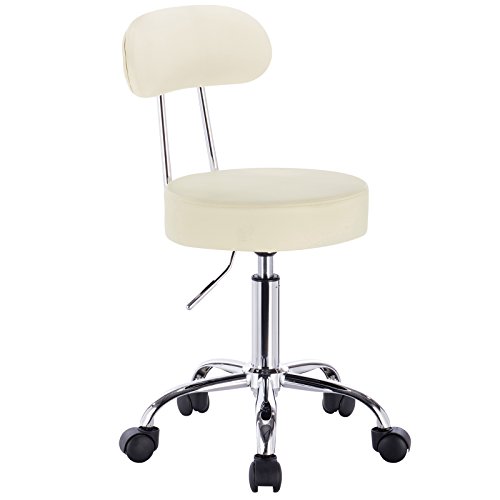 WOLTU® 1 Stück Arbeitshocker Drehhocker Rollhocker Drehstuhl Hocker Bürostuhl mit Lehne höhenverstellbar Creme BH34cm-1 von WOLTU