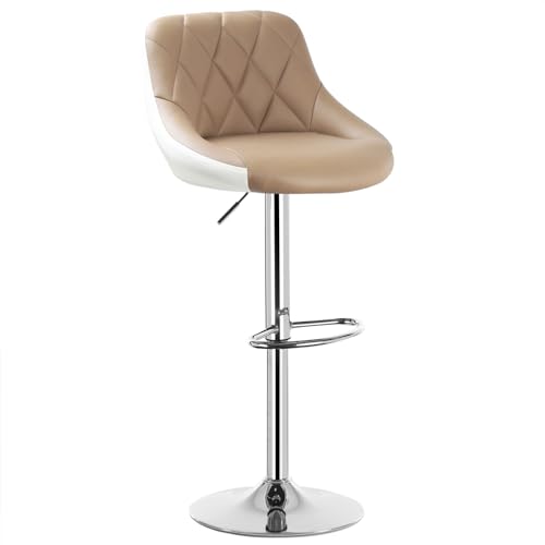 WOLTU® 1x Barhocker Barstuhl Tresenhocker Bistrohocker mit Griff, Design Stuhl, höhenverstellbar, frei drehbar, Sitzfläche aus Kunstleder, Gestell aus verchromtem Stahl, 2 farbig, Khaki+Weiß BH30kk-1 von WOLTU