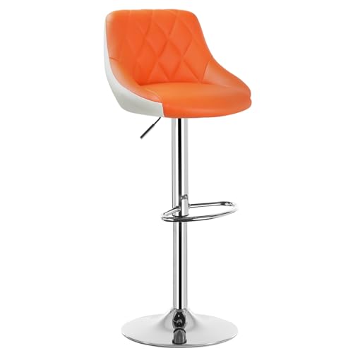 WOLTU® 1x Barhocker Barstuhl Tresenhocker Bistrohocker mit Griff, Design Stuhl, höhenverstellbar, frei drehbar, Sitzfläche aus Kunstleder, Gestell aus verchromtem Stahl, 2 farbig, Orange+Weiß BH30or-1 von WOLTU