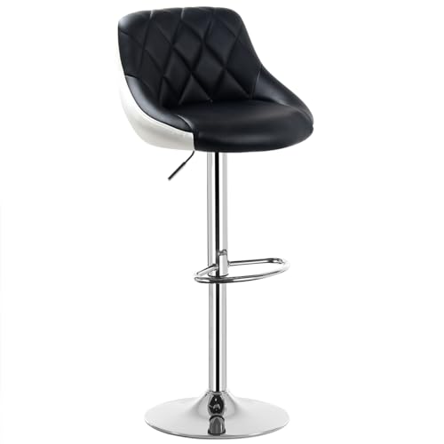 WOLTU® 1x Barhocker Barstuhl Tresenhocker Bistrohocker mit Griff, Design Stuhl, höhenverstellbar, drehbar, Sitzfläche aus Kunstleder, Gestell aus verchromtem Stahl, 2 farbig, Schwarz+Weiß BH30sz-1 von WOLTU