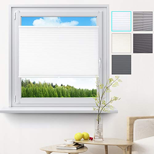 WOLTU Plissee Klemmfix ohne Bohren 95x130cm (BxH) Weiß Faltrollo Plisseerollo mit Klemmträger Lichtdurchlässig, Jalousie Sichtschutz und Sonnenschutz Easyfix Rollo für Fenster & Tür von WOLTU