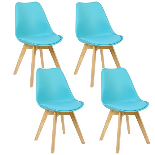 WOLTU® 4er Set Esszimmerstühle Küchenstuhl Design Stuhl Esszimmerstuhl Kunstleder Holz Blau BH29bl-4 von WOLTU