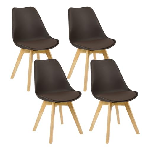 WOLTU Esszimmerstühle 4er Set, Skandinavische Küchenstühle, Wohnzimmerstuhl, Retro Design, Sitzfläche aus Kunstleder, Polsterstuhl Lehnstuhl,Massivholz Beine, Braun BH29br-4 von WOLTU