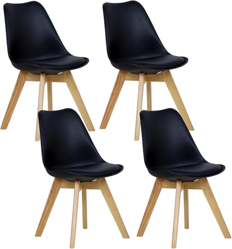 WOLTU® 4er Set Esszimmerstühle Küchenstuhl Design Stuhl Esszimmerstuhl Kunstleder Holz Schwarz BH29sz-4 von WOLTU