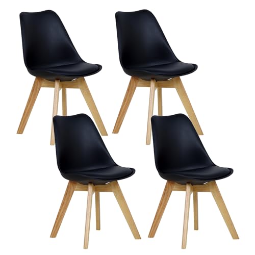 WOLTU® 4er Set Esszimmerstühle Küchenstuhl Design Stuhl Esszimmerstuhl Kunstleder Holz Schwarz BH29sz-4 von WOLTU