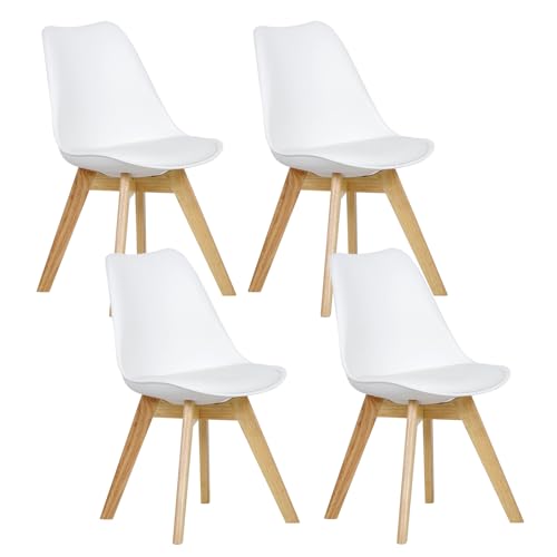 WOLTU® 4er Set Esszimmerstühle Küchenstuhl Design Stuhl Esszimmerstuhl Kunstleder Holz Weiß BH29ws-4 von WOLTU